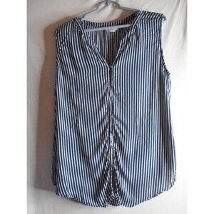 Liz Claiborne Size XXL sleeveless button front blue white striped top blouse